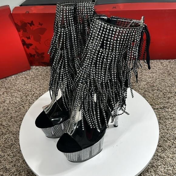Adore-1017SRS Black Rhinestone Fringe Bootie $110 - Picture 7 of 16